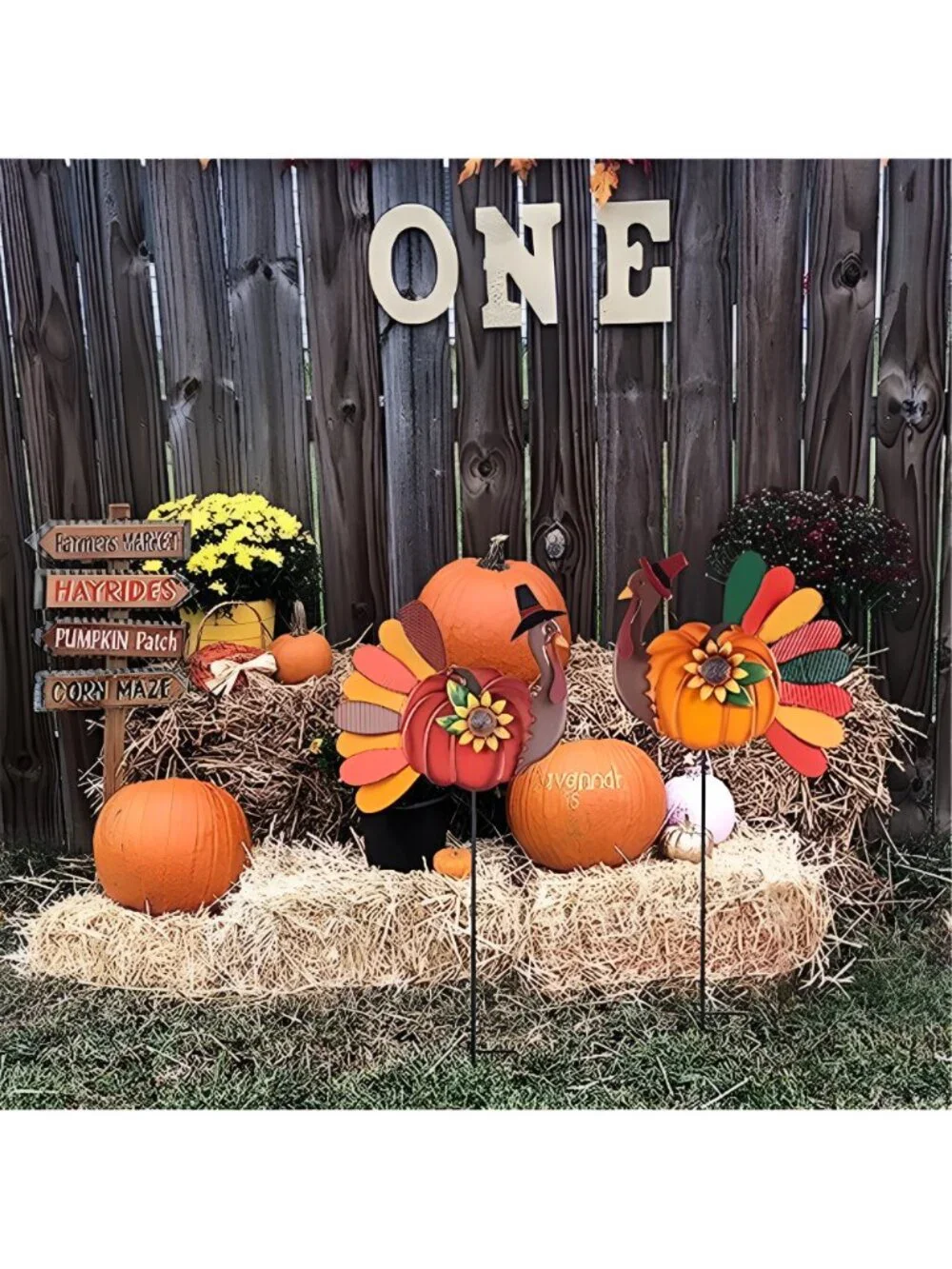 Thanksgiving Decorations Outdoor, Set of 2 Turkey Decorative Garden Stakes